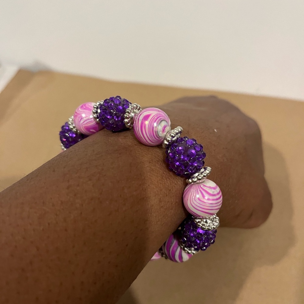 New Handcrafted Shambala Purple Acrylic Bracelet